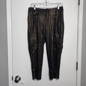Alice + Olivia Metallic Cropped Metallic Black and Gold Pants Women's Size Small